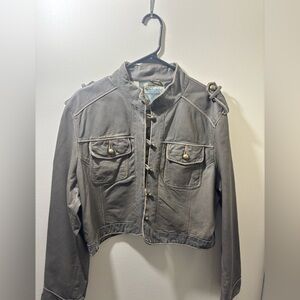 Wilsons Leather Green Military-Style Cropped Jacket